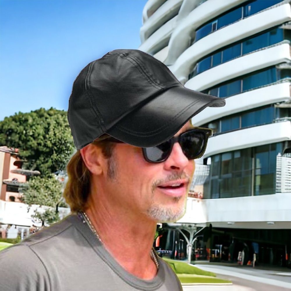 Giovanni Navarre Black Leather Baseball Style Cap Adjustable Back Strap NEW